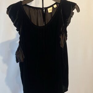 GAP Women's Black Velvet Ruffle Top Med